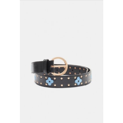 Flower Studded Belt | Black/Blueberry