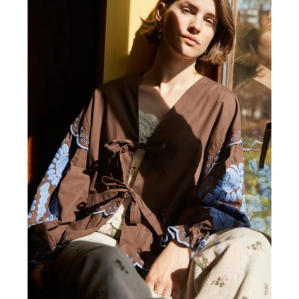 Martha Organic Cotton Top | Chestnut/Blue | Onesize