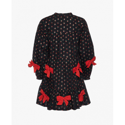 Bow Organic Cotton Dress | Black with Red Roses