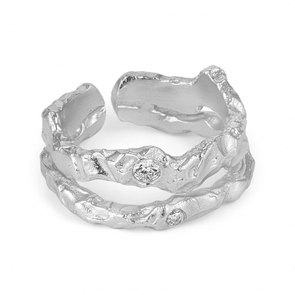Dobbel ring med zirkoner | Sølv