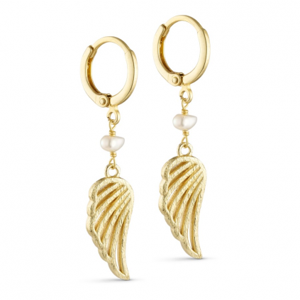 Øreringer med perler og vinger | Gull