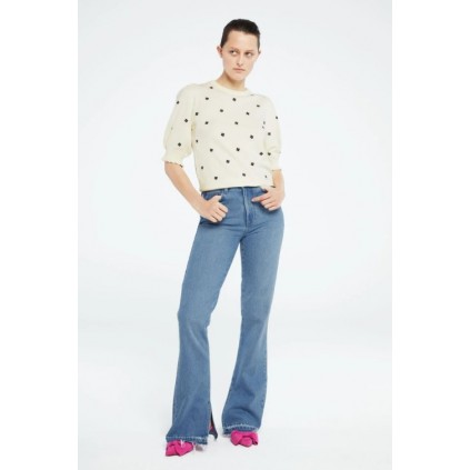Holly Short Sleeve Embro Pullover | Cream/White/Navy, Cream