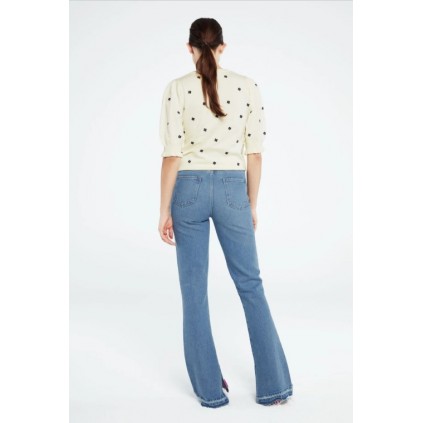 Holly Short Sleeve Embro Pullover | Cream/White/Navy, Cream